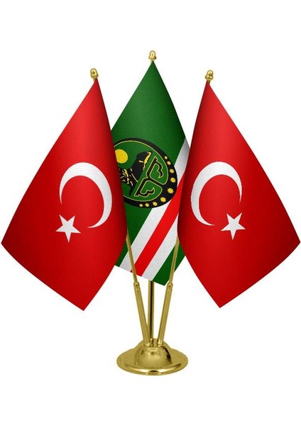 Masaüstü Çeçenistan Içkerya Bayrağı Türk Bayrağı Üçlü Pirinç Direk Masa Bayrak Seti