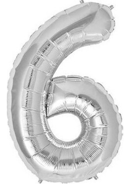 Gümüş Renk 6 Rakam Folyo Balon 34 Inç 76 cm 1 Adet
