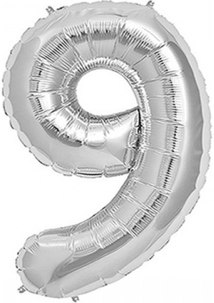 Gümüş Renk 9 Rakam Folyo Balon 34 Inç 76 cm 1 Adet