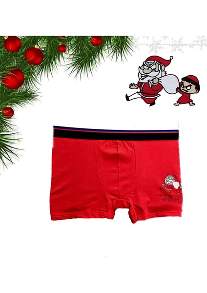 Erkek Kırmızı Yılbaşı Boxer Desenli Hediyelik K