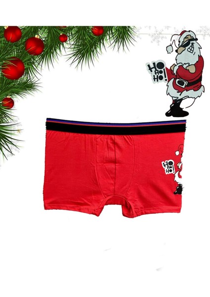 Erkek Kırmızı Yılbaşı Boxer Desenli Hediyelik Noel Hoho
