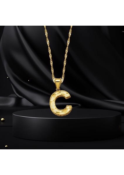 C Harfi 3 Boyutlu Altın Kolye indirimleri