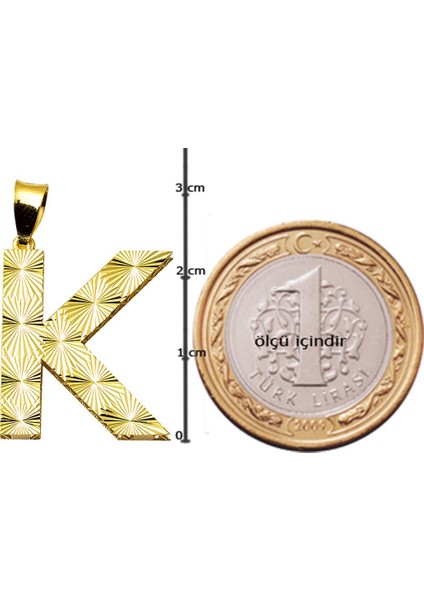 K Harfi 3 Boyutlu Altın Kolye Ucu