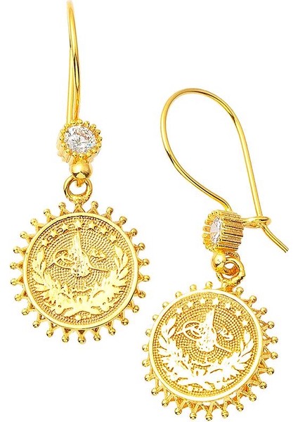 Tuğralı Altın Sarkaç Küpe