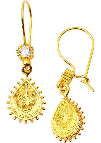 Damla Tuğralı Sarkaç Altın Küpe