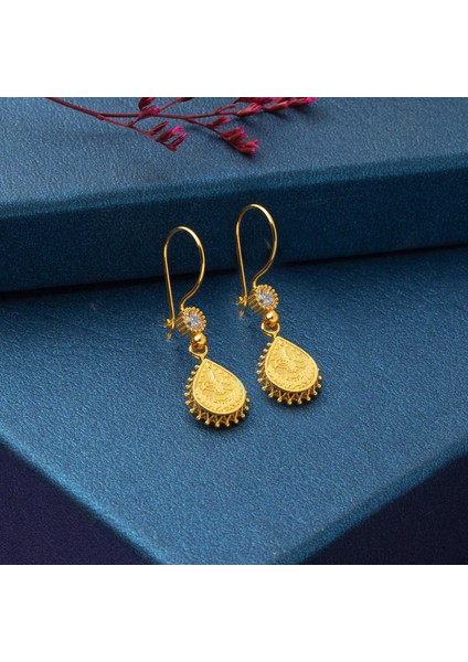 Damla Tuğralı Sarkaç Altın Küpe modelleri