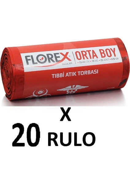 Tıbbı Atık Baskılı Orta Boy ( 55X60 cm ) Çöp Poşeti 20 Rulo 25*20=500 Adet