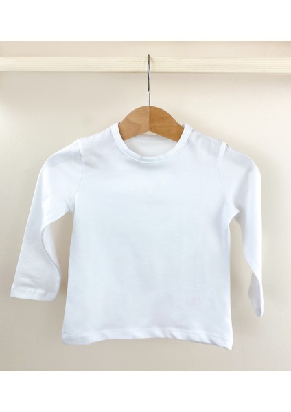 Beyaz Uzun Kollu Pamuklu Bebek Tişört