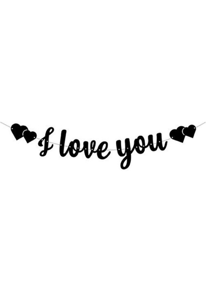 Partipan I Love You Siyah Kaligrafi Banner
