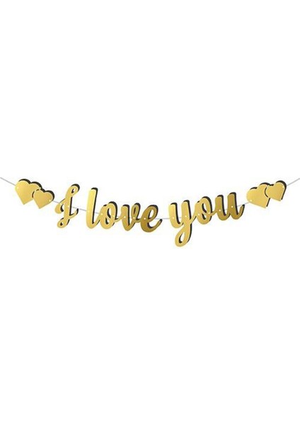Partipan I Love You Gold Kaligrafi Banner