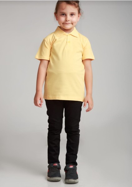 Unisex Sarı Polo Yaka Kısa Kol Lakost T-Shirt