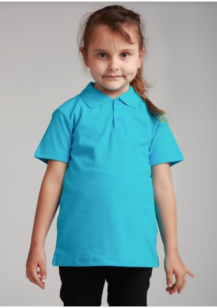 Unisex Turkuaz Polo Yaka Kısa Kol Lakost T-Shirt
