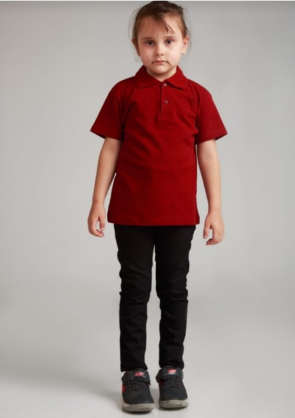 Unisex Bordo Polo Yaka Kısa Kol Lakost T-Shirt