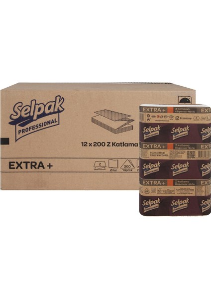 Extra Plus Z Katlı Dispenser Havlu 200x12'li 21,5x24 cm 42gr/m2 (7900077)