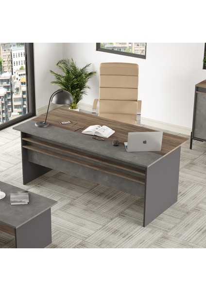 Berlin A Ofis Çalışma Masası 180CM*90CM Kahve-Beton-Antrasit Vs1-Cga
