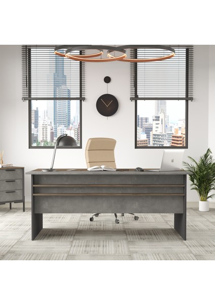 Berlin A Ofis Çalışma Masası 180CM*90CM Kahve-Beton-Antrasit Vs1-Cga