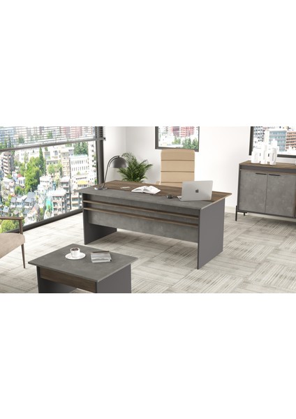 Berlin A Ofis Çalışma Masası 180CM*90CM Kahve-Beton-Antrasit Vs1-Cga