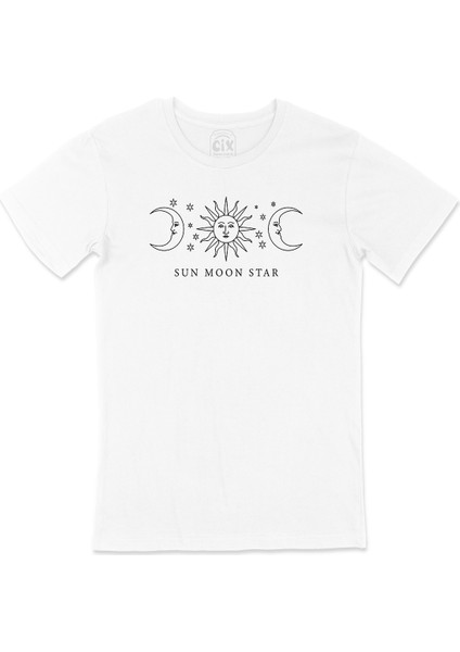 Güneş Ay Yıldız Baskılı T-Shirt