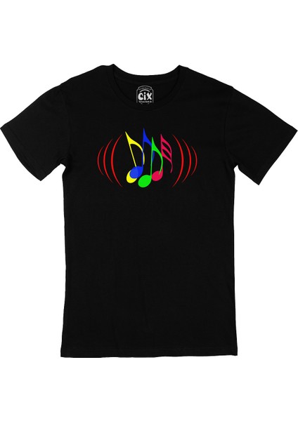 Renkli Notalar Siyah T-Shirt