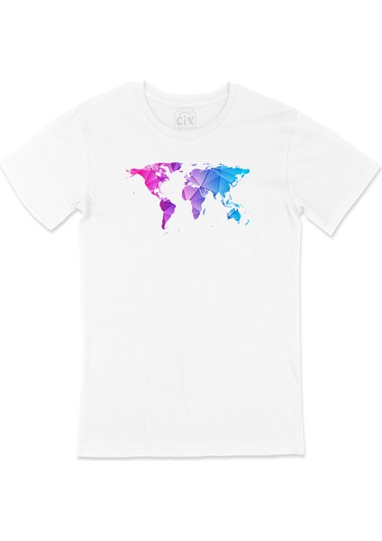 Mavi Mor Dünya Haritası T-Shirt
