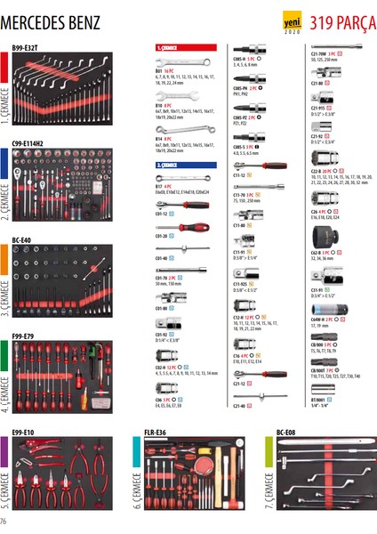Ceta Form 319 Parça Mercedes Benz Alet Setleri (Takım Arabası) 8 Çekmeceli Siyah