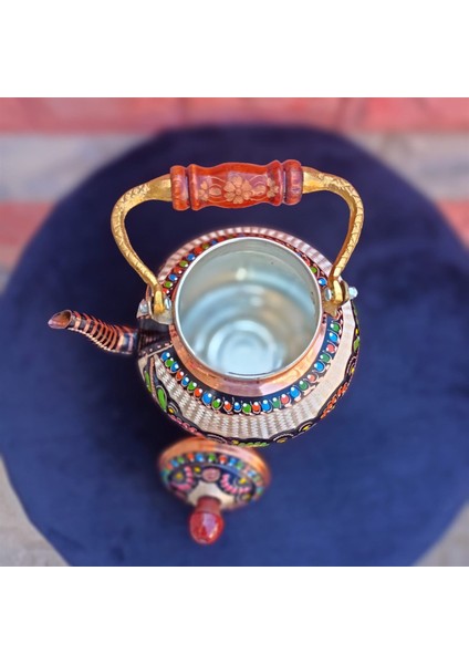 Gül Çiçek Işlemeli Bakır Bitki Cayı Demligi Orta Boy