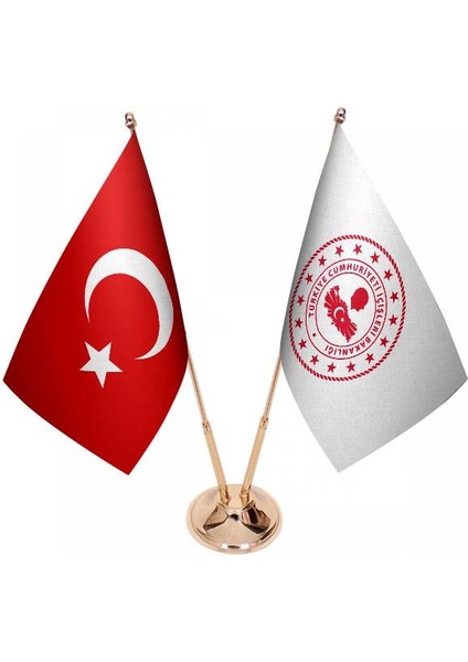 Masaüstü Içişleri Bakanlığı Bayrağı Türk Bayrağı Ikili Pirinç Direk Masa Bayrak Seti