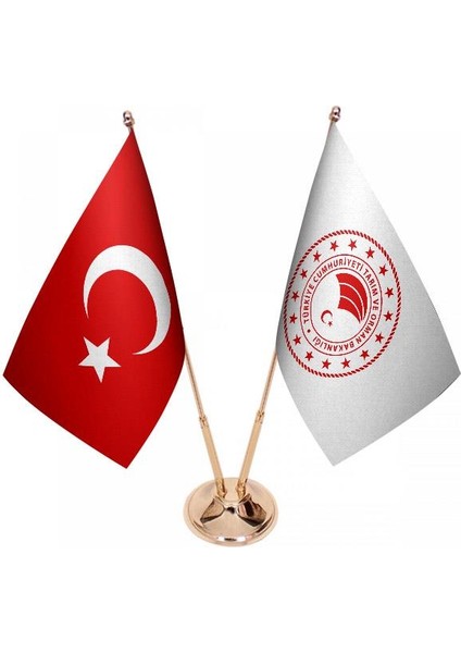 Masaüstü Tarım Bakanlığı Bayrağı Türk Bayrağı Ikili Pirinç Direk Masa Bayrak Seti