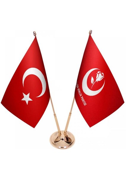 Masaüstü Büyük Birlik Partisi Bayrağı Türk Bayrağı Ikili Pirinç Direk Masa Bayrak Seti