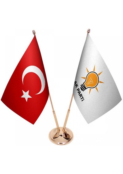 Masaüstü Ak Parti Bayrağı Türk Bayrağı Ikili Pirinç Direk Masa Bayrak Seti