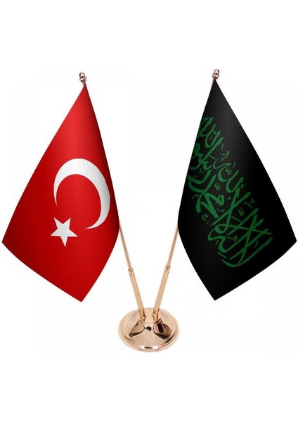 Masaüstü Siyah Kelimei Tevhid Bayrağı Türk Bayrağı Ikili Pirinç Direk Masa Bayrak Seti