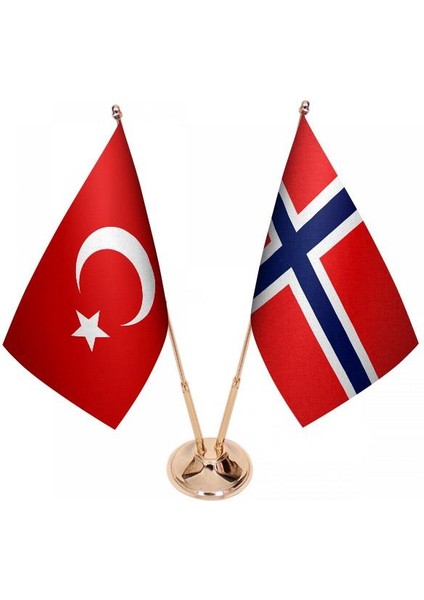 Masaüstü Norveç Bayrağı Türk Bayrağı Ikili Pirinç Direk Masa Bayrak Seti