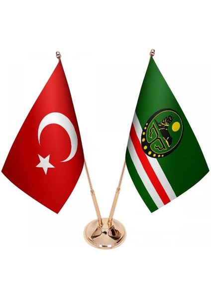 Masaüstü Çeçenistan Içkerya Bayrağı Türk Bayrağı Ikili Pirinç Direk Masa Bayrak Seti