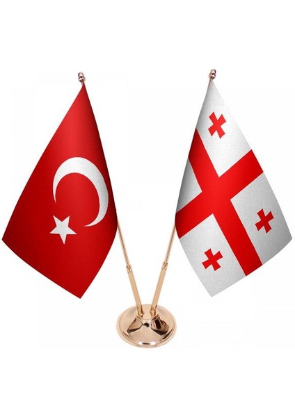 Masaüstü Gürcistan Bayrağı Türk Bayrağı Ikili Pirinç Direk Masa Bayrak Seti