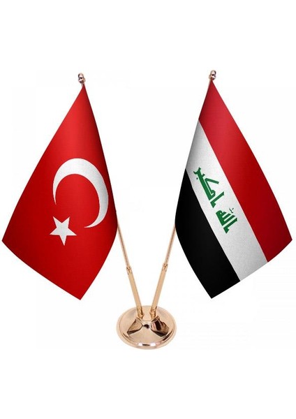 Masaüstü Irak Bayrağı Türk Bayrağı Ikili Pirinç Direk Masa Bayrak Seti