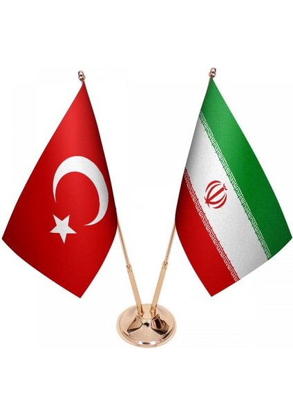 Masaüstü Iran Bayrağı Türk Bayrağı Ikili Pirinç Direk Masa Bayrak Seti