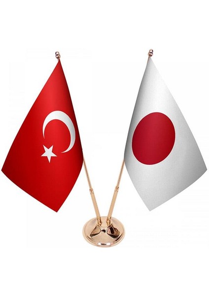 Masaüstü Japonya Bayrağı Türk Bayrağı Ikili Pirinç Direk Masa Bayrak Seti
