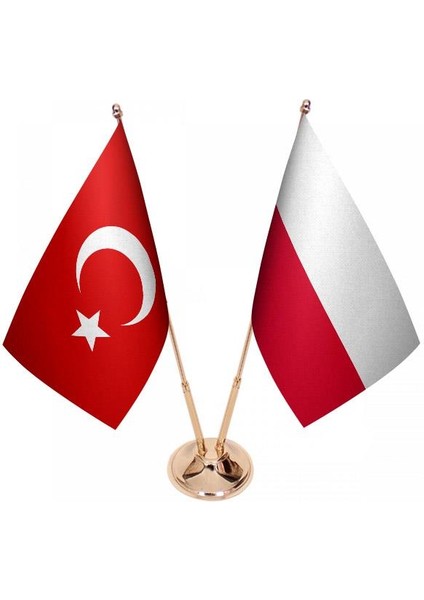 Masaüstü Polonya Bayrağı Türk Bayrağı Ikili Pirinç Direk Masa Bayrak Seti
