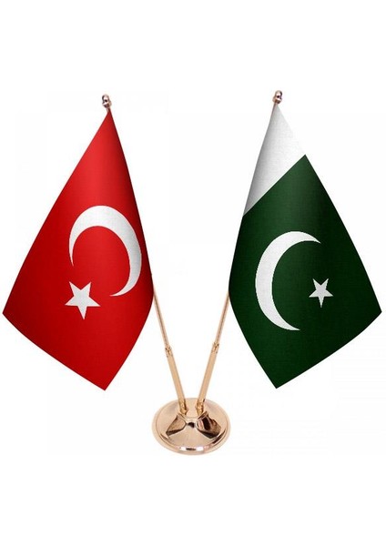 Masaüstü Pakistan Bayrağı Türk Bayrağı Ikili Pirinç Direk Masa Bayrak Seti