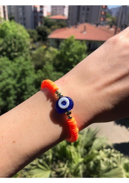 Kadın Turuncu Nazar Boncuklu Fimo Bileklik