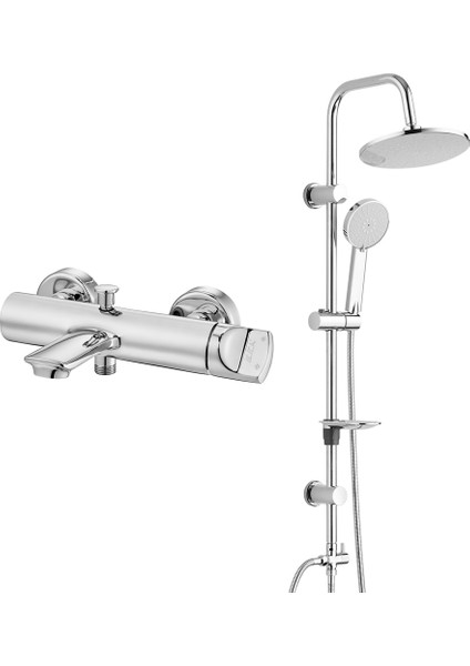 Eca Myra Banyo Bataryası+T-May Banyo Lidya Oval Tepe Duş Takımı Seti Paslanmaz Krom