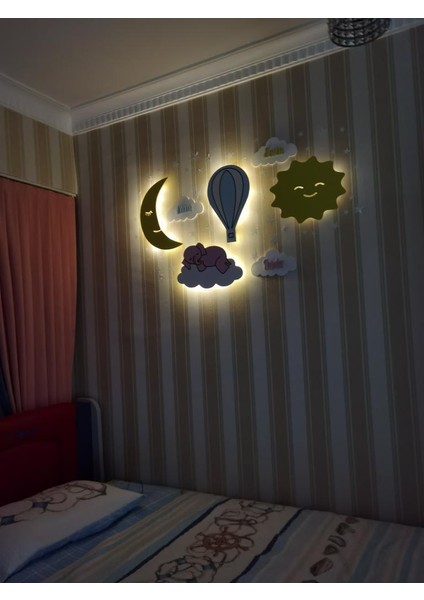 Dekoratif Ahşap Çocuk Odası Ledli Gece Lambası modelleri