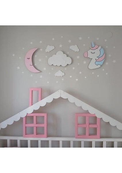 Dekoratif Ahşap Çocuk Odası Ledli Unicorn Aydede Bulut Gece Lambası