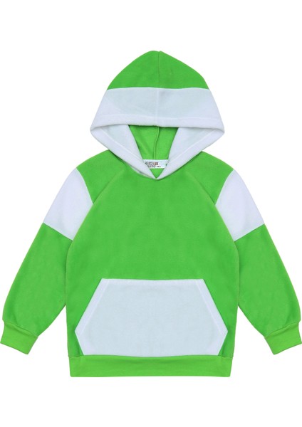 Çocuk Polar Sweatshirt Fıstık Yeşili, Beyaz Kapüşonlu, Kanguru Cepli Kız-Erkek Unisex 1-8 Yaş