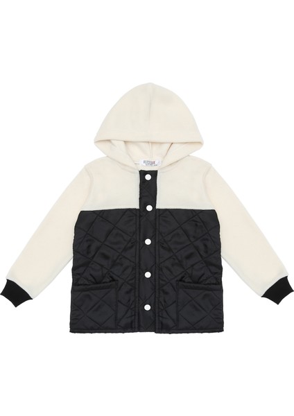 Kartal Kapitoneli,siyah-Beyaz Çocuk Polar Sweatshirt Tam Boy Çıtçıtlı Kız-Erkek Çocuk Unisex 1-8 Yaş