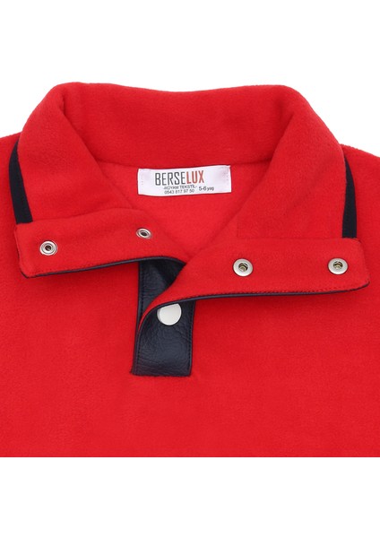 Kamp Kırmızı,lacivert Çıtçıtlı Kız-Erkek Çocuk Unisex Outdoor Polar Sweatshirt. Deri Detaylı. 1-8 Yaş modelleri