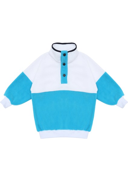 Mazi Mavi, Beyaz Balıkçı Yaka Çıtçıtlı Kız-Erkek Çocuk Unisex Polar Sweatshirt 1-8 Yaş