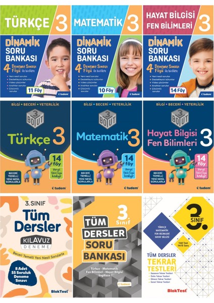 Tudem Yayınları 3. Sınıf 9'lu Set (Dinamik + 3 Boyut + Tüm Dersler Soru B. + Kıla