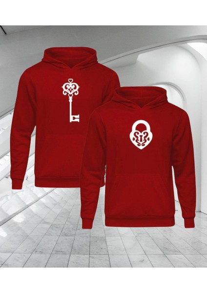 Kapüşonlu 4 Iplik Pamuk Dokuma Aşk Temalı Oversize 2 Li Kadın Erkek Sevgili Kombini Sweatshirt