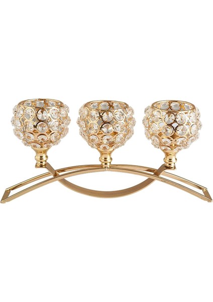 F Fityle Demir Kristal Mumluk 3 Arms Candelabras Ev Düğün Masa Parça - Altın (Yurt Dışından)